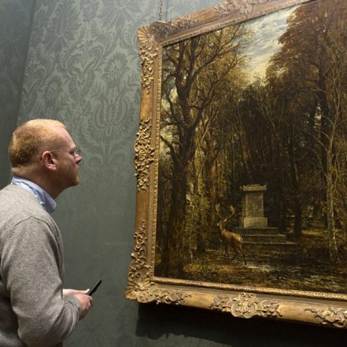 George Shaw looking at Constable's Cenotaph to the Memory of Sir Joshua Reynolds, 1833-36, © National Gallery, London